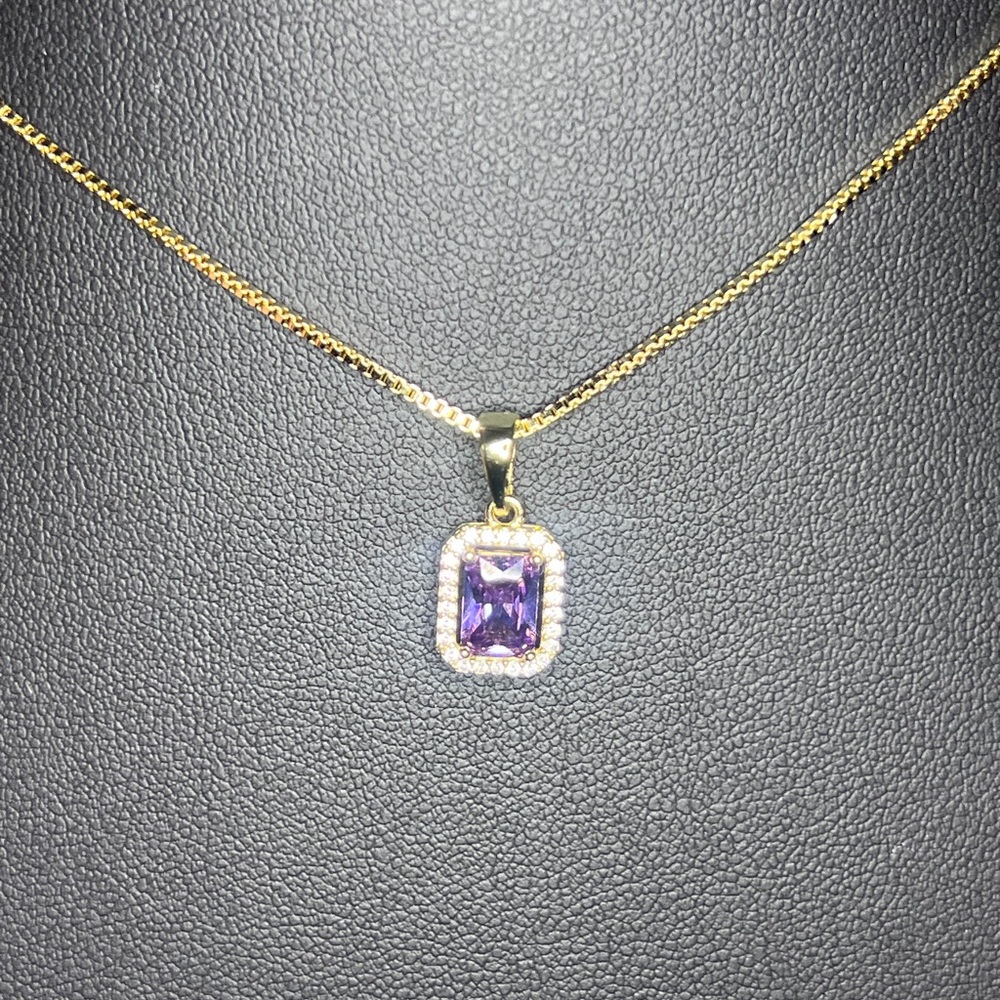 Gold Pendant Necklace with Purple Gemstone